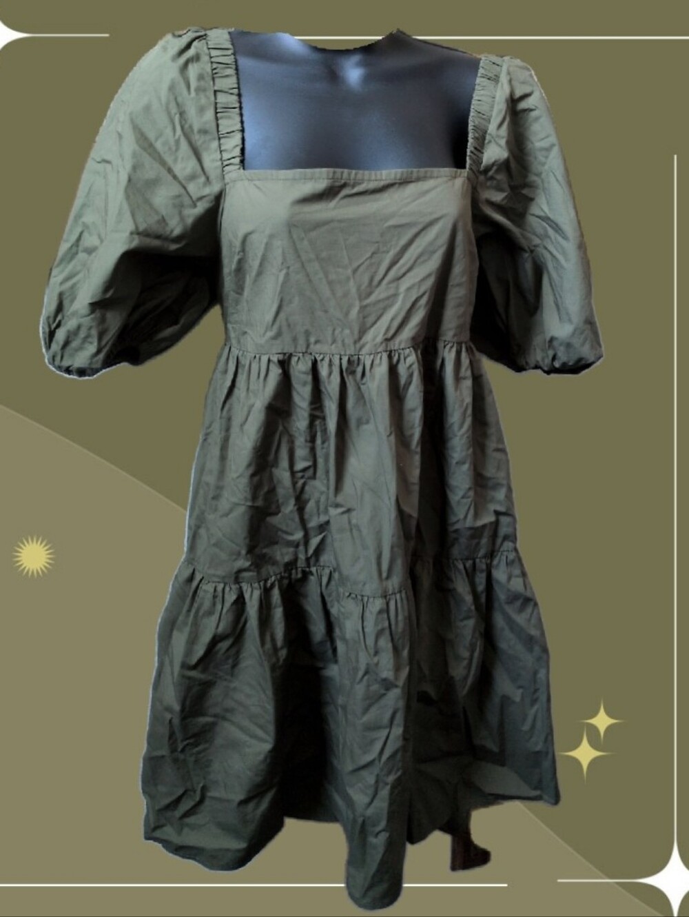 ✨ MiNKPINK Issy Tie Back Babydoll Smock Dress in khaki/olive green size small